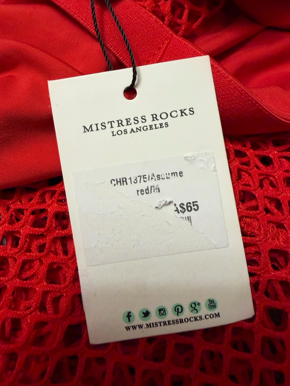 Mistress Rocks "Assume" Red Mesh fishnets cut-Out edgy Bodysuit Medium - Picture 5 of 10